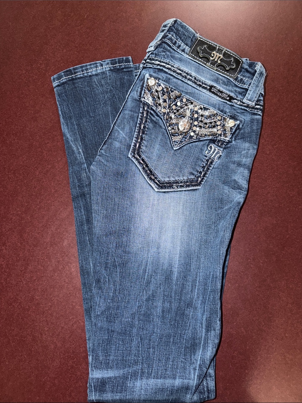 Miss Me Medium Wash Skinny Jeans with Embellished Back Pocket